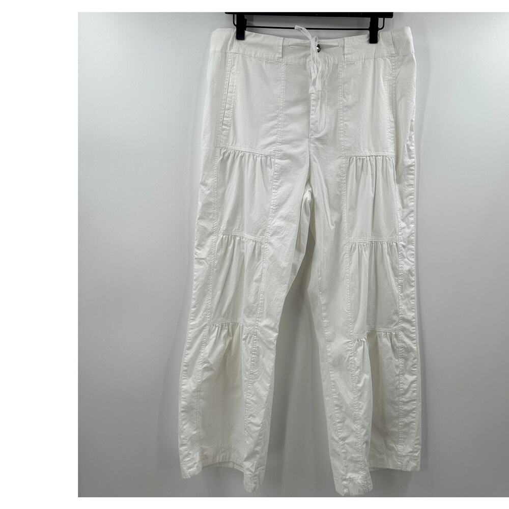 SzL Soft Surroundings White Wide Leg Tiered Pants